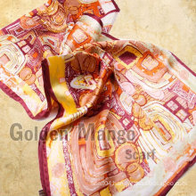 100% silk satin fashion long scarf with digital print